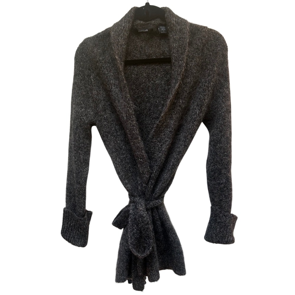 Express Charcoal Tie-Waist Shawl Collar Cardigan